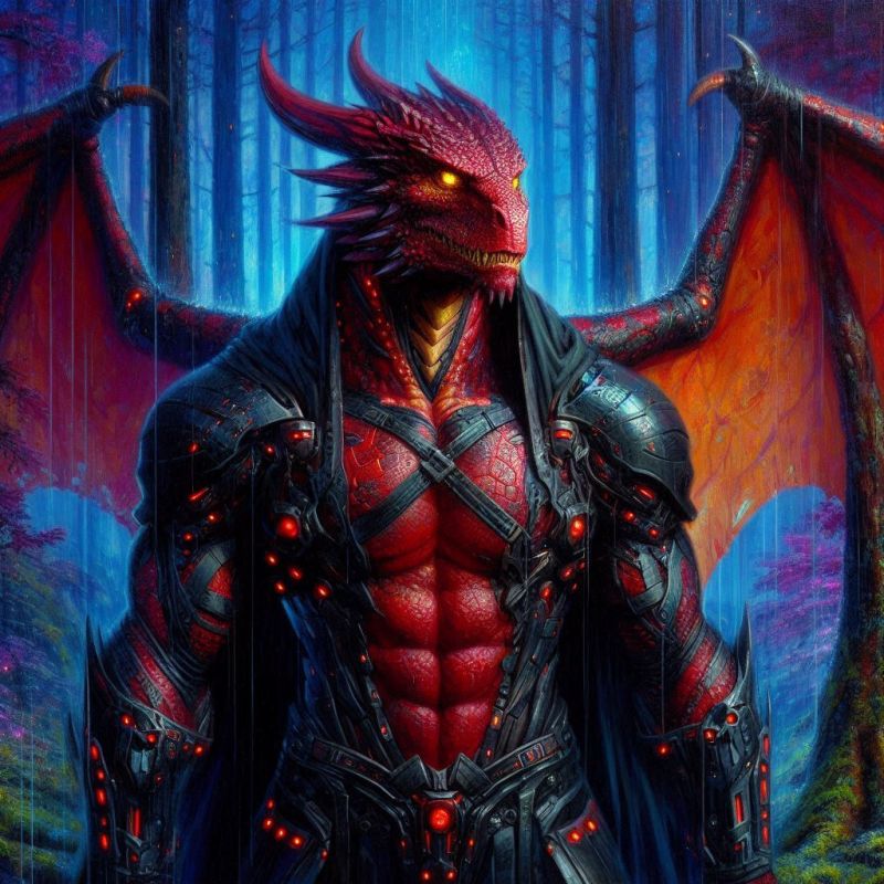 Hak'Thriss
A Dragon who takes several forms (this one a half dragon) who is the de facto leader of our play group called Dragon's watch. (They have all been marked as part of his dragon horde so he can track them if something goes wrong.) 
Keywords: Hak'thriss dragon