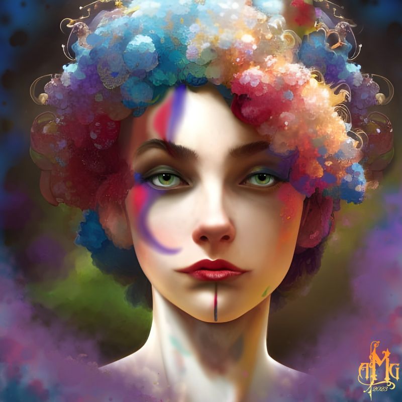 Paint a smile on my face
I have been experimenting with the vast set of tools available for clip studio. The "Hair" on this was done with a rough wash watercolor brush and a whole lot of layers. The "colored milk" as I call it around the border is a brush called "Dappled light" Everything else is a whole lot of blending, blurring and smudging color around. Even the color pallet I use is downloadable from their resources. If you like doing this sort of thing I strongly suggest Clip Studio as a program to use.  
Keywords: clown