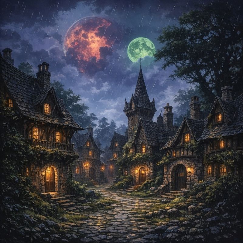 Rhana and Eao
In the Otherlands, there are two moons associated with goddesses. The larger of the two is Rhana, the goddess of jealousy and monsters, the smaller of the two is Eao the goddess of magic.  
Keywords: Moons