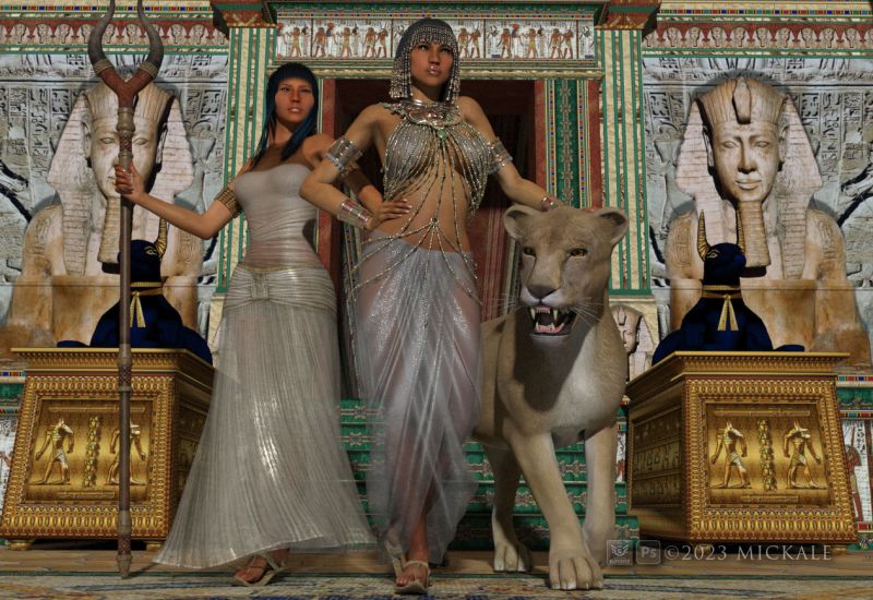 Bast Enters
"The Goddess Bast enters the Pharaohs Hall with her counselor and guard.."

thanks for looking, enjoy..

