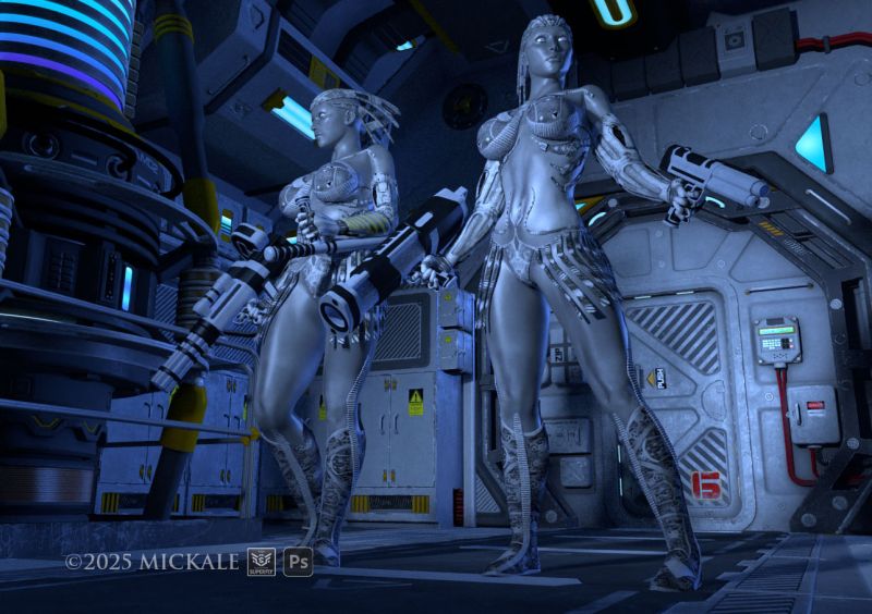 Night Shift Cyborg Guards - SAOTW winner 08/30/25
"the life of a cyborg designer was a lonely one. so they often indulged themselves in their work." 

thanks for looking, enjoy.
