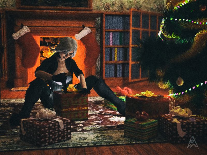 3rd Place ~ Excited
Annora was so excited and couldn't wait longer to open the gifts.
What could be inside this box?
With her big knife, she tried to open it.
Keywords: excited Christmas tree gifts