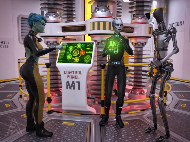 Red Alert
"This plasma will get the reactor up again!" said Bryana and showed the container.
Alisia, react on it "Yes, that should be enough to get it up again. MF5! You are going to put this in cell 2 of the reactor when we, Bryana and me are outside the reactor chamber!"
"I need to do that?"
"Yes, you! You know AI is now doing the work for us and not only creating images but also dangerous things! Let's go, there is not much time left!"
"Okay! Okay! I will do."

A Daz Studio Iray render.
Keywords: reactor robot alien