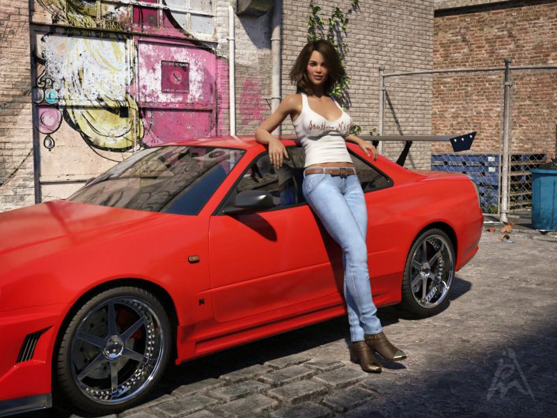 Hanging Around
Here I converted the G3F clothing to G8F without using autofit.

Daz Studio Iray render.
Keywords: car woman
