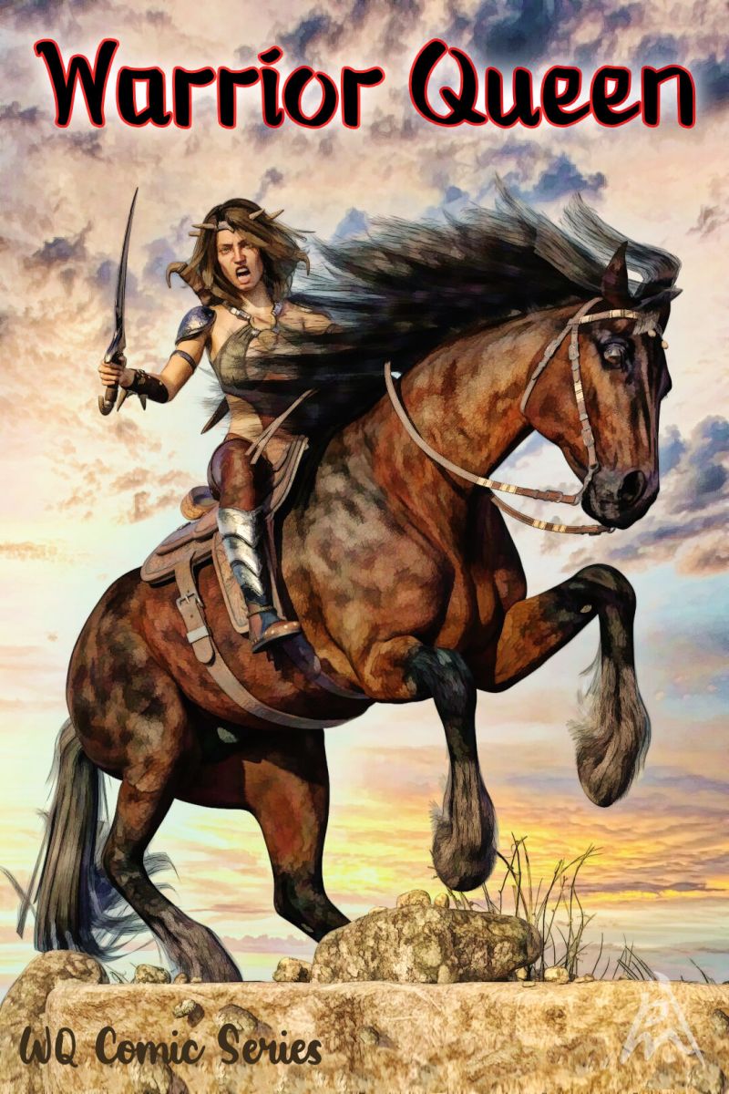 Warrior Queen
She is fast as the wind on her horse.

A Daz Studio Iray render with some filters on.
Own poses for the warrior queen and the horse.
Keywords: warrior horse comic cover