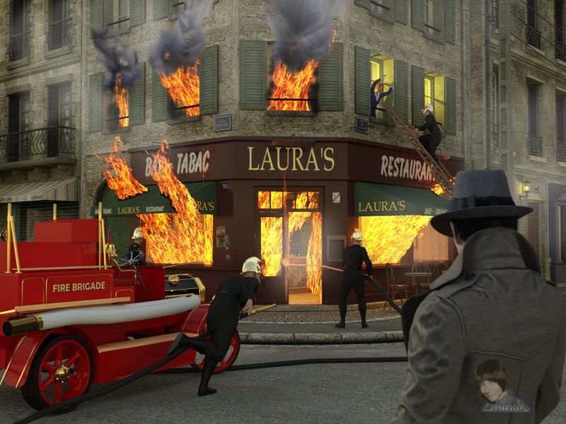 INFERNO
Items used:

The guy (in foreground):
Genesis 2 Male (Daz3D)
Eldritch seeker (Daz3D) 
Boris Hair for Genesis 2 Male(s) (Daz3D) 
Pose: Basic G2M pose

Firefighters:
Clothing: Petege
Running pose: Basic pose
On ladder pose: Petege
With hose pose: Petege

Fire engine (1915 Dennis) includes ladder: Launok and Petege

Woman in window:
Genesis 2 Female (Daz3D)
Clothing:  Wendy (Wilmap's Digital Creations)
Pose: Petege
Estal hair (Daz3D) 

Flames: Primitives with photo from Unsplash
	       Mask image for it by Petege

Water: SY Squirts Splats and Splashes Iray by Sickleyield (Daz3D) 

Hoses: Versatile-Tentacle-Figure by Tempest (ShareCG)  

Le Village bundle by Faveral (Daz3D) 

Postwork, composition and lighting done with help from Petege

Daz Studio Render


Keywords: 3D Scene