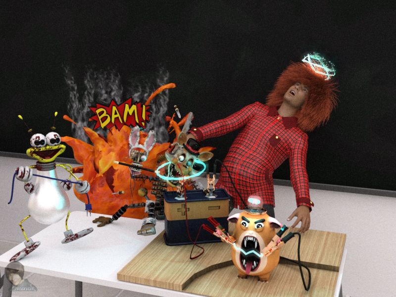 Unplug - Stay Safe!
It is not wise to use electricity near a magician, actually a magician and his partner in crime bunny who is both evil minded.  Rather unplug and stay save!

Items used:

Classroom environment:  Modern Classroom by TruForm (Renderosity)

Props:

Dramatic: 3december day18 by martinMCGREGOR (Sketchfab)
Never Mechanically Augment Your Pet Hamster by Weta (Sketchfab)
Magnemite by ion_omat (Sketchfab) - only lightning parts used
Magician Mangle by funtimfoxy9g (Sketchfab)
Louie The Lightningbug by Duznot (Skethcfab)
Bam Text by AI-Deezel (Sketchfab)
Natural Smoke by Keihan (Fantasies Attic)

Character:

Genesis 8.1 Male dressed in G8M Coat & Pant by Tessier Jacky (ShareCG)
Chaos Hair - Gen2F by KnochenKater (ShareCG) - fitted to G8.1
Pose and expression:  SBibb Snowball Fight Props and Poses for Genesis 8 and 8.1 (Daz3D)

Daz Studio Iray Render



