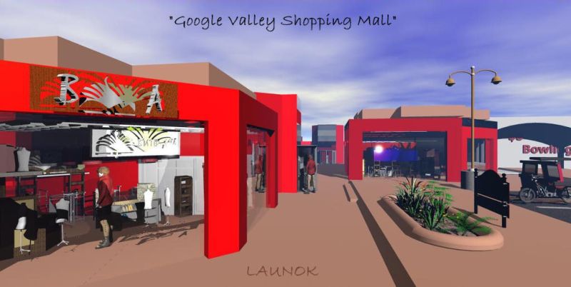 Google Valley Shopping Mall

'Google Valley Shopping Mall' is rendered in Bryce 7.1 a long time back.

All the objects, except the Genesis characters from Daz3D, are SketchUp models. I have used only 1 shop building which I have copied and pasted to give the effect as in the image plus the Bowling building to the far right. 
Keywords: 3D, scene
