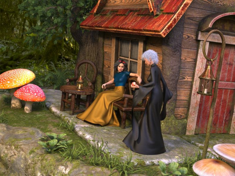 Snow- White
The wicked witch offers Snow White the poisoned apple
