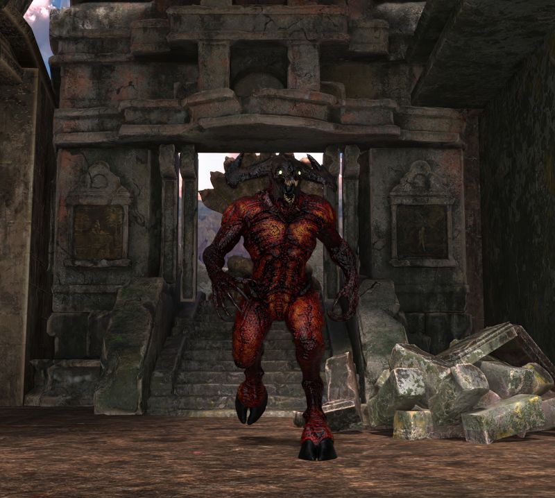 The Temple Guardian Appears
Today, we were able to unblock a door.  When we opened it there was a large sculpture of a Hydra.  After examining the hydra, we were calling it a day and packing up.  Suddenly, an angry demon materialized in our midst.  We dropped our equipment and fled to the exit.  Luckily, the demon didn't follow us out.  There is no way I am going back in there to get the equipment. 
Keywords: Monster Fantasy Horror