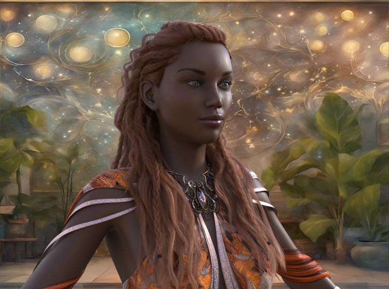 The Goddess of Something
I was working on a character for a portrait image, which I haven't done for a while.  My wife came by and said, " She looks like the goddess of something".  So there you have it.  I hope you like her.

   Note: Background by Sanbie.
