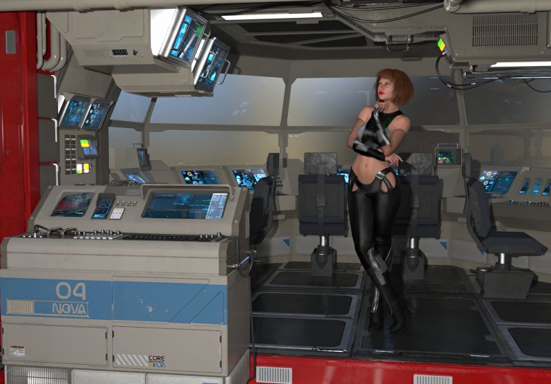 Why So Many Control Stations
After appraising the reactor facility, Kira set the locator beacon and filed her report with the client.  Now, Kira had time to explore around the area for valuable assets.  Using the scanner in the space ship to track the power line, she found another building about 100 miles away.  There didn't seem to be anybody around so Kira just walked right into the building.  On the top floor, there was a large control room with 20 stations. "Why are there so many?"  There must be something very large here.
