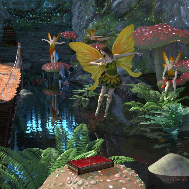 Keeper of the books
Do you remember Victoria 3? Or the early faeries, standalone figures from daz3d?
Here they are, somewhere in a cave, taking care of the books, so we will be able to read them in a far future from now.

Keywords: book fairy bridge water cave 